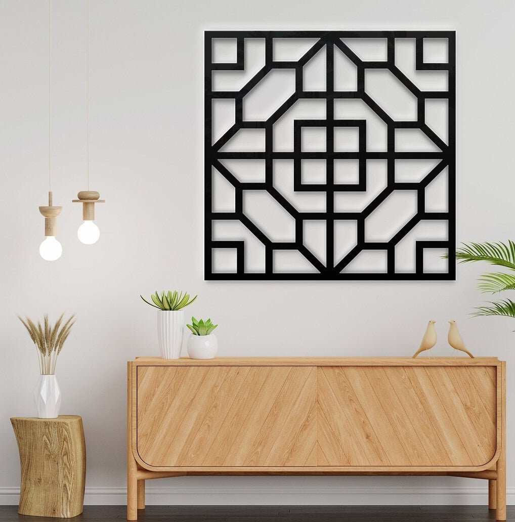 Square Geometric Pattern Metal Wall Art