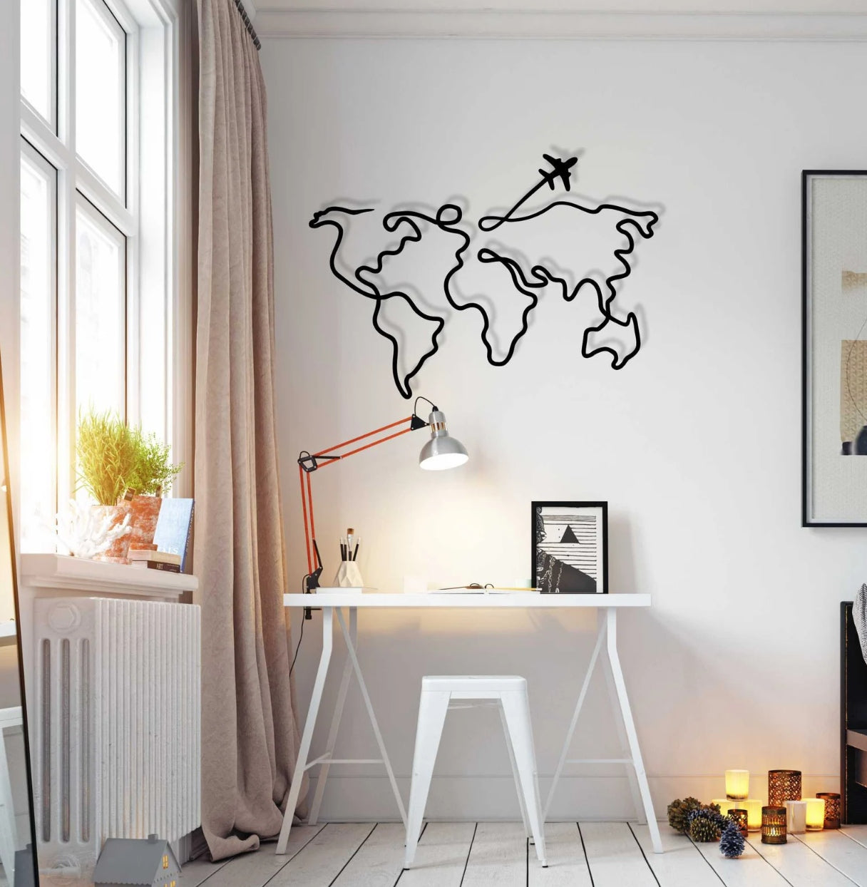 World Map Airplane Metal Wall Art